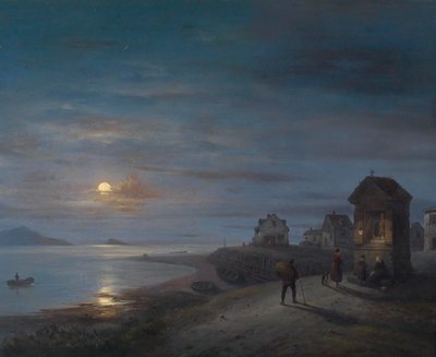 Coastal Landscape by Rising Moon 1840 by Giuseppe Canella